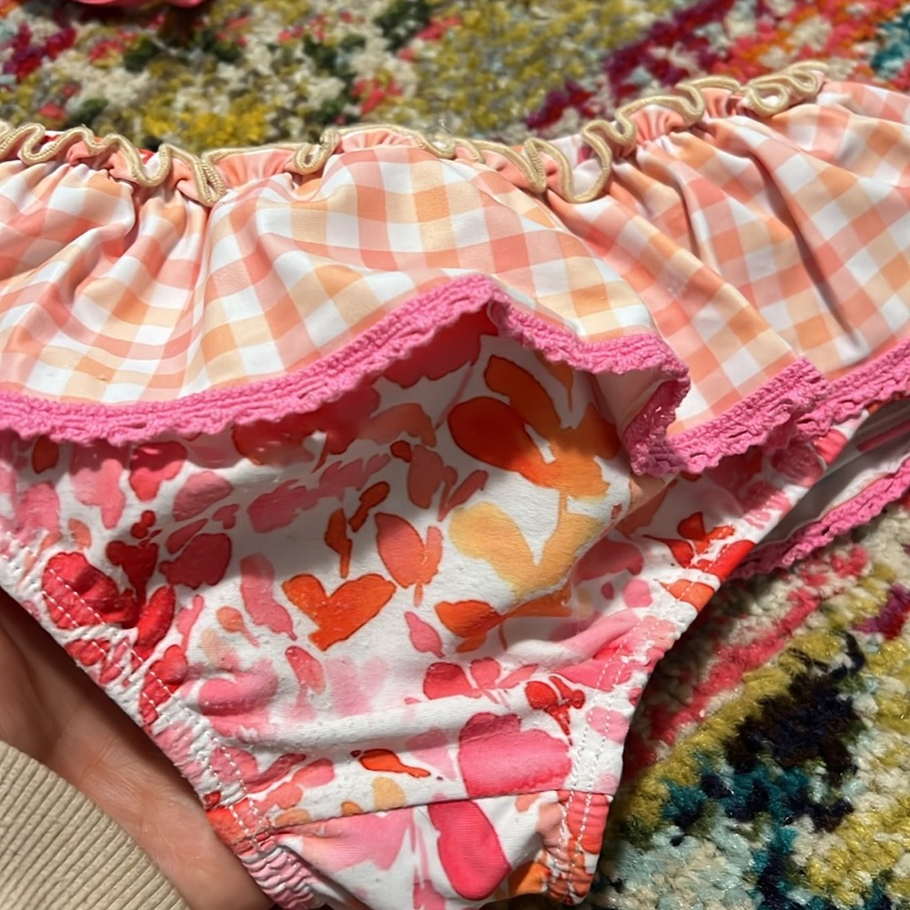 Floral and Plaid Pink Swimsuit Set - Picture 3 of 4